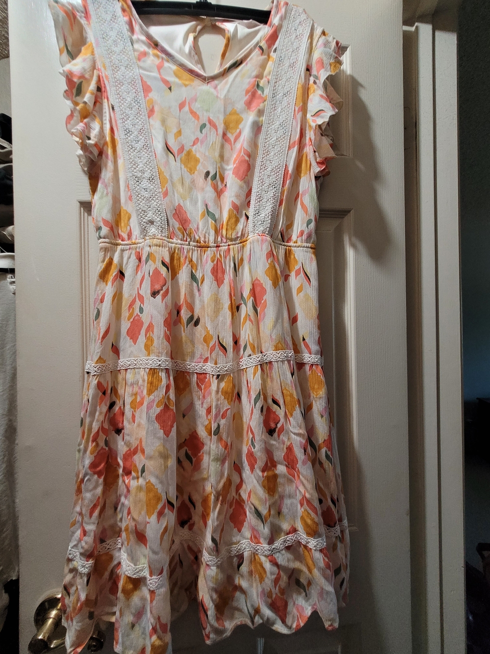 LC Lauren Conrad White Floral Watercolor Midi Dress with Pink & Yellow Accents